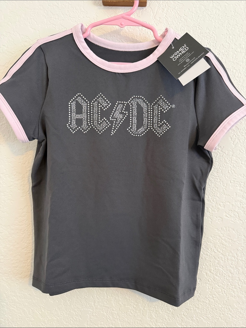 AC/DC Gray T-Shirt with Pink Trim Girls' Ringer Tee size 7 NWT